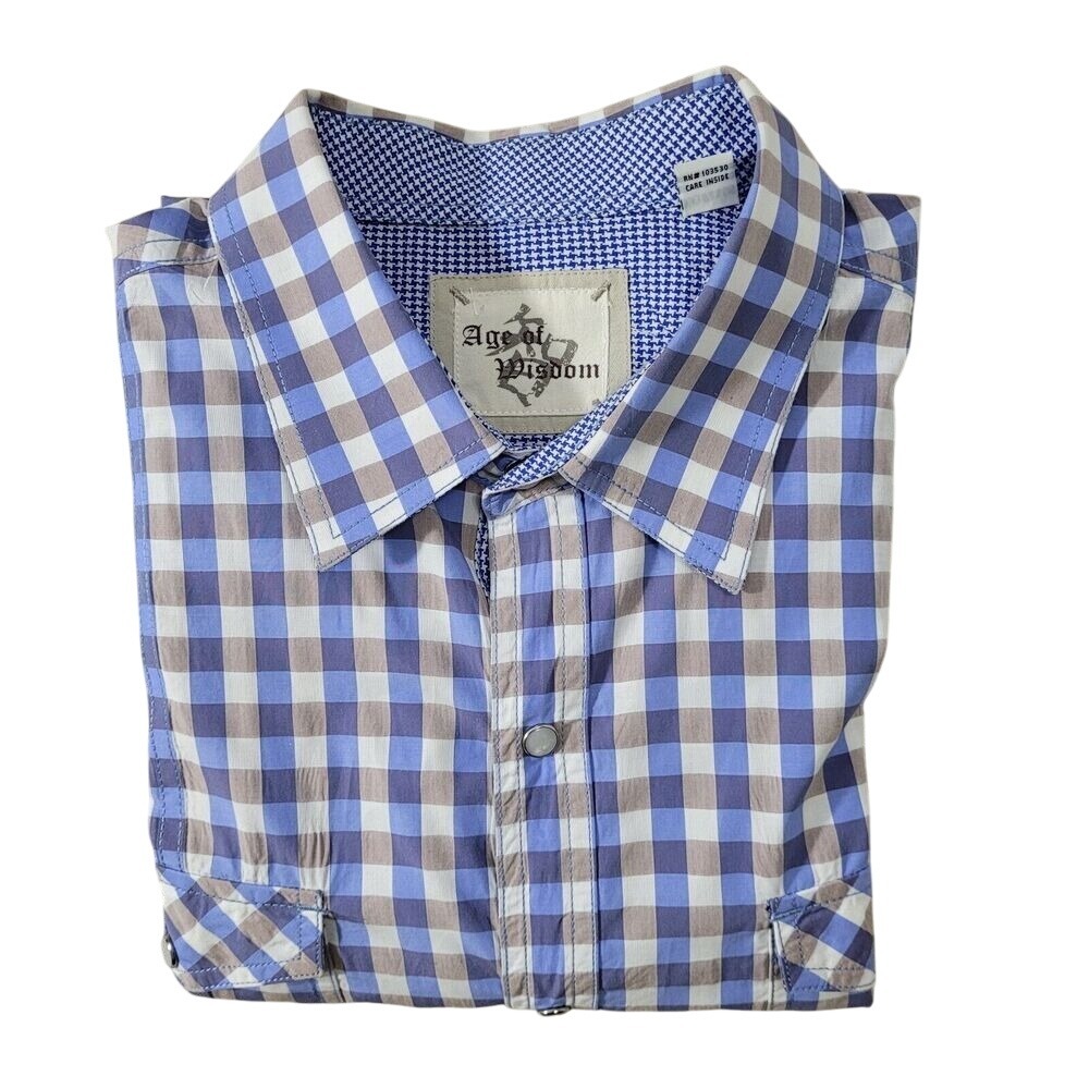 Age of Wisdom Mens Plaid Short Sleeve Button Up‎ Shirt XXL 100% Cotton